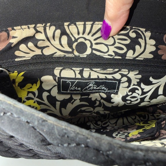 Vera Bradley Black Quilted Microfiber Shoulder Bag Purse Circle Pattern Flap - Picture 10 of 10